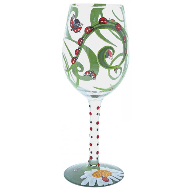 Red Lady Bug Hand Painted Wine Glasses