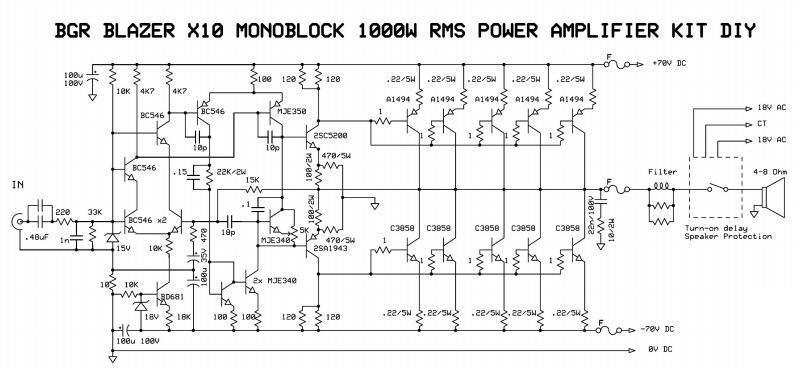 skema audio Power Amplifier 1000W Blazer skema elektronik