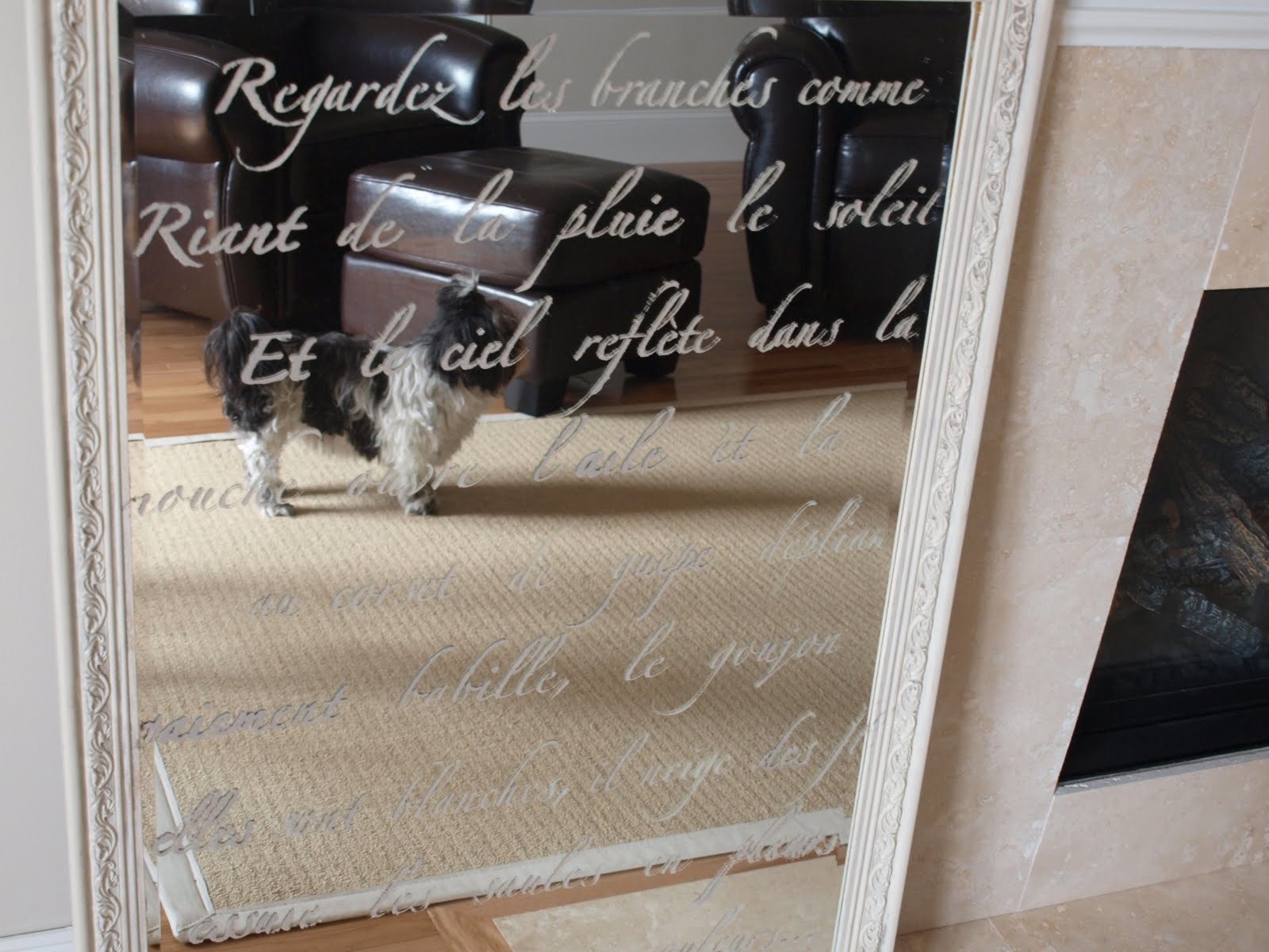 Springtime in Paris French poem stencil on a mirror for an etched French country mirror look! Hello Lovely Studio.
