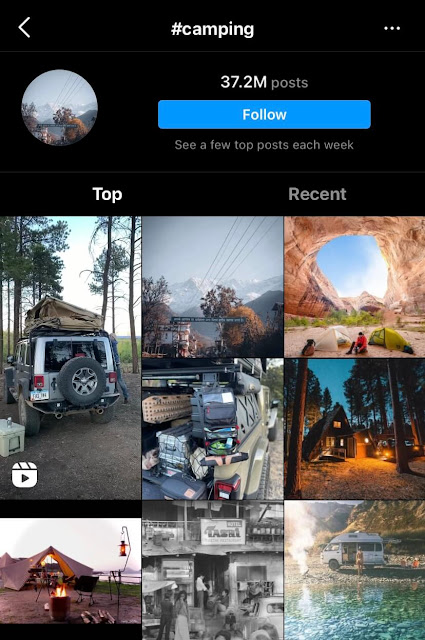 Camping travel hashtags for Instagram