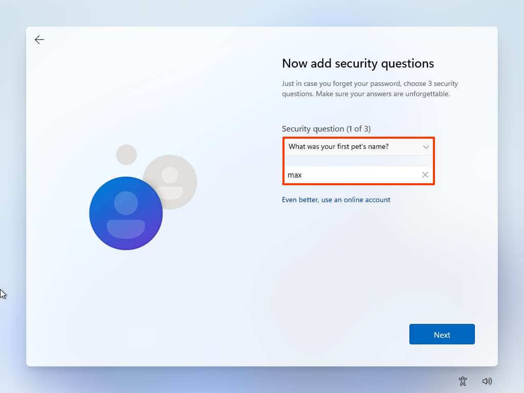 windows 11 account security questions