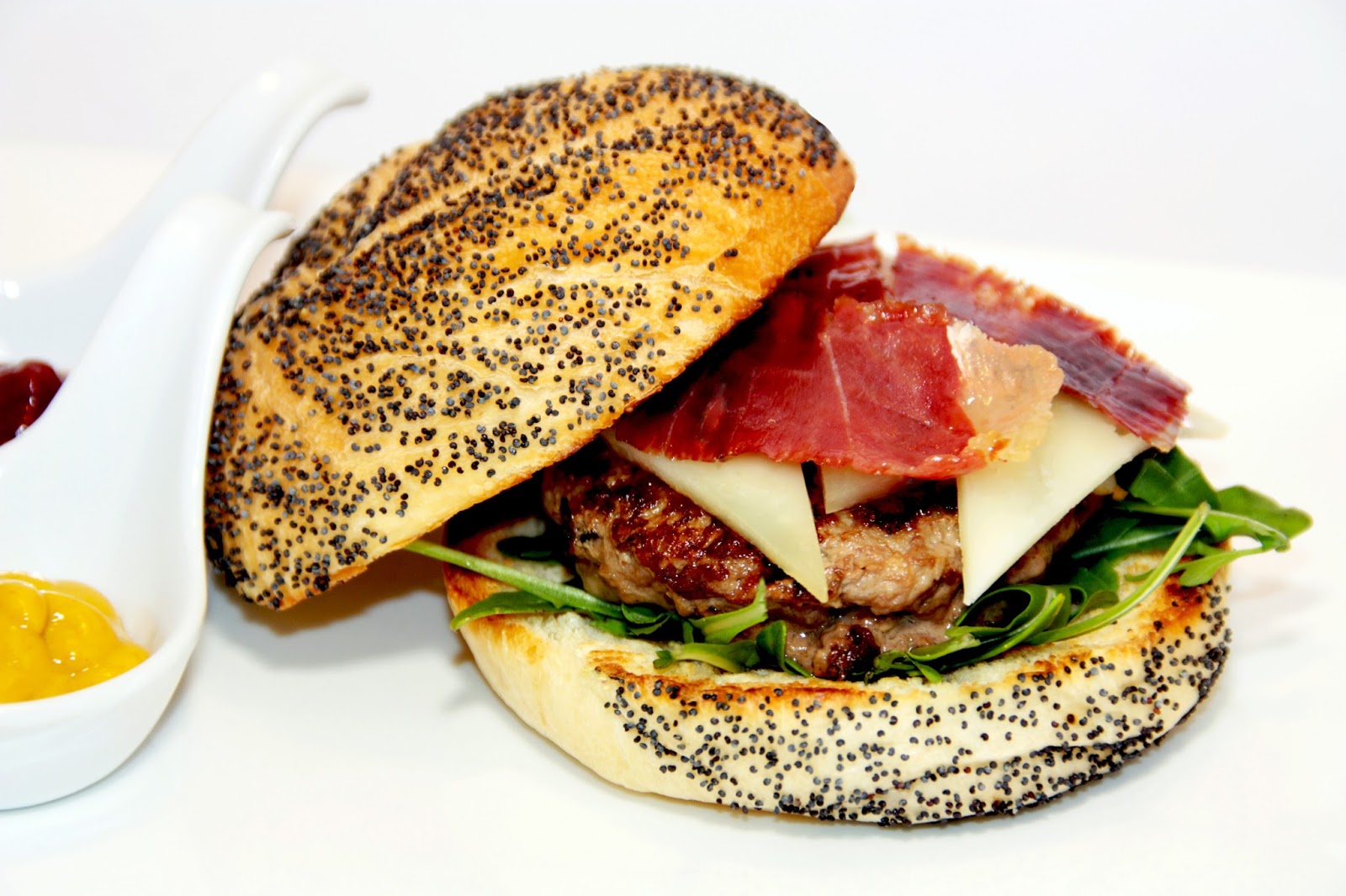 Cooking in Boston HOMEMADE IBERICO HAM AND MANCHEGO CHEESE BURGER