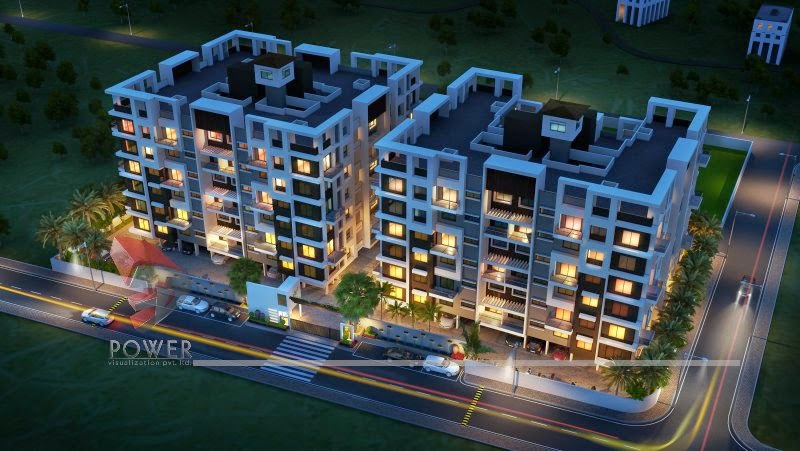 3D Night View Of Apartment In Township