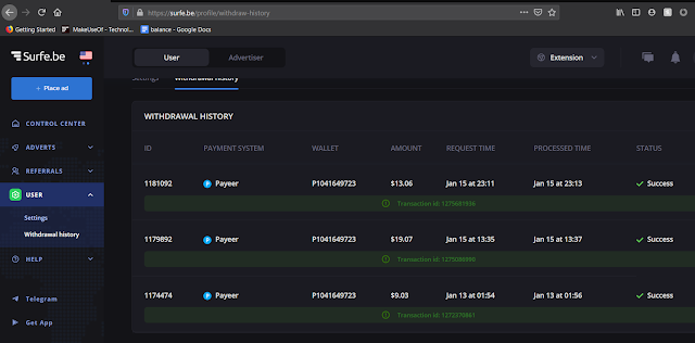 My Surfe Earning Proof Surfe Earning