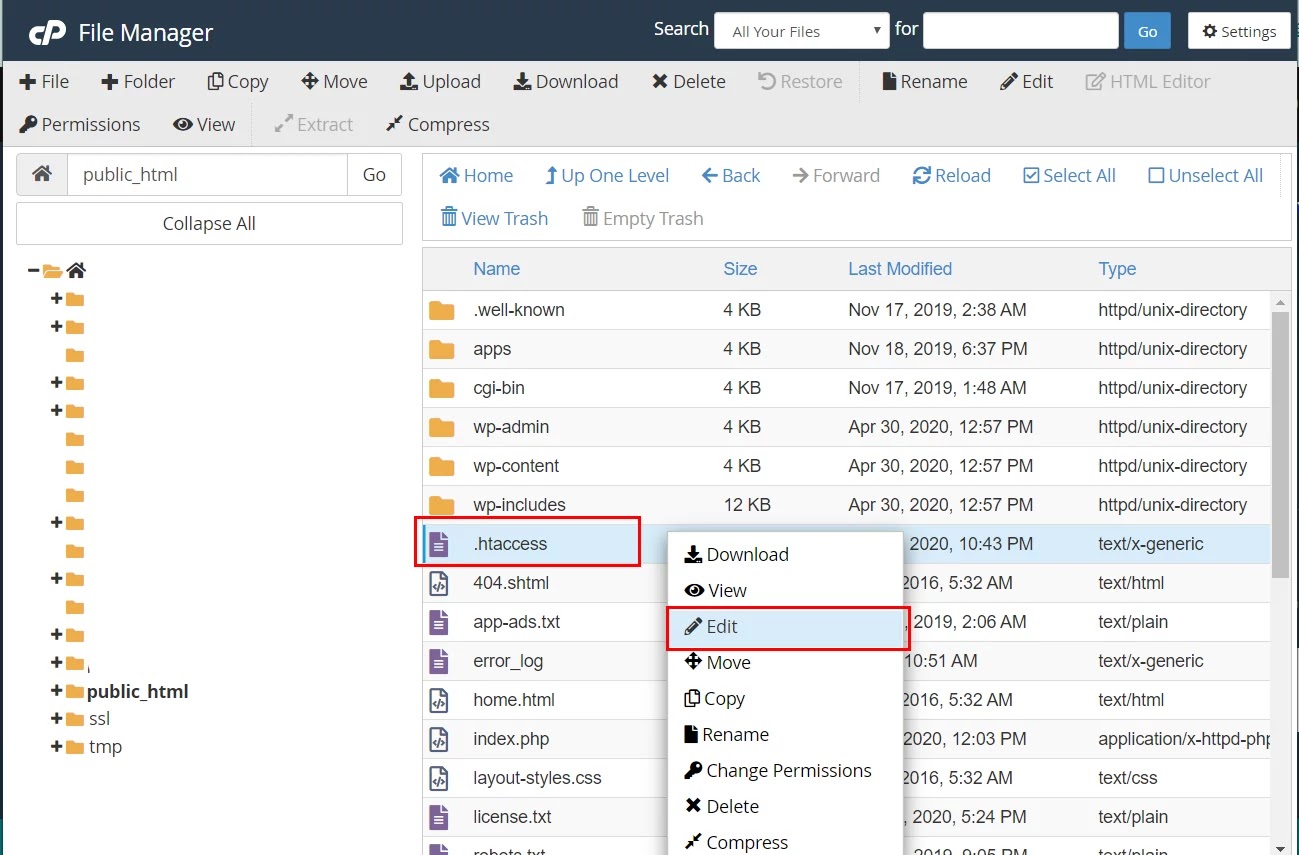 edit .htaccess file  in cPanel