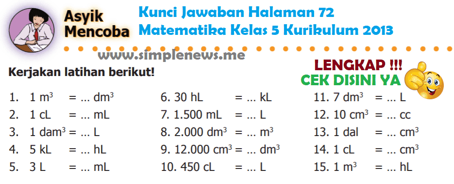 Lengkap Kunci Jawaban Halaman 72 Matematika Kelas 5 Kurikulum 2013 - Simple News Kunci Jawaban Lengkap Terbaru