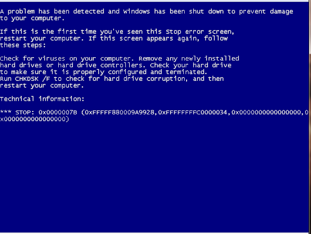 BSOD blue screen of death error windows 7 screenshot