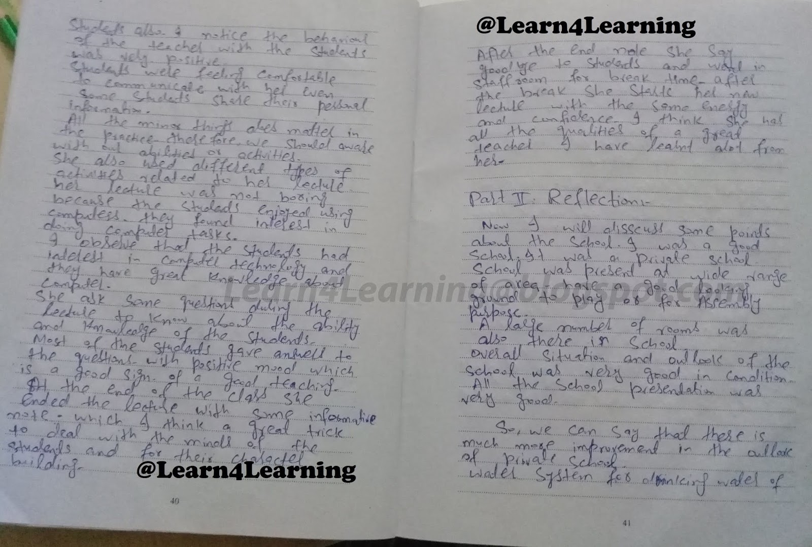 B.ed teaching practice I AIOU course code 8607 Field notes