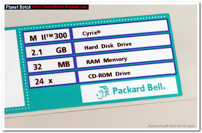 Sticker on Club 30 PC showing the hardware spec