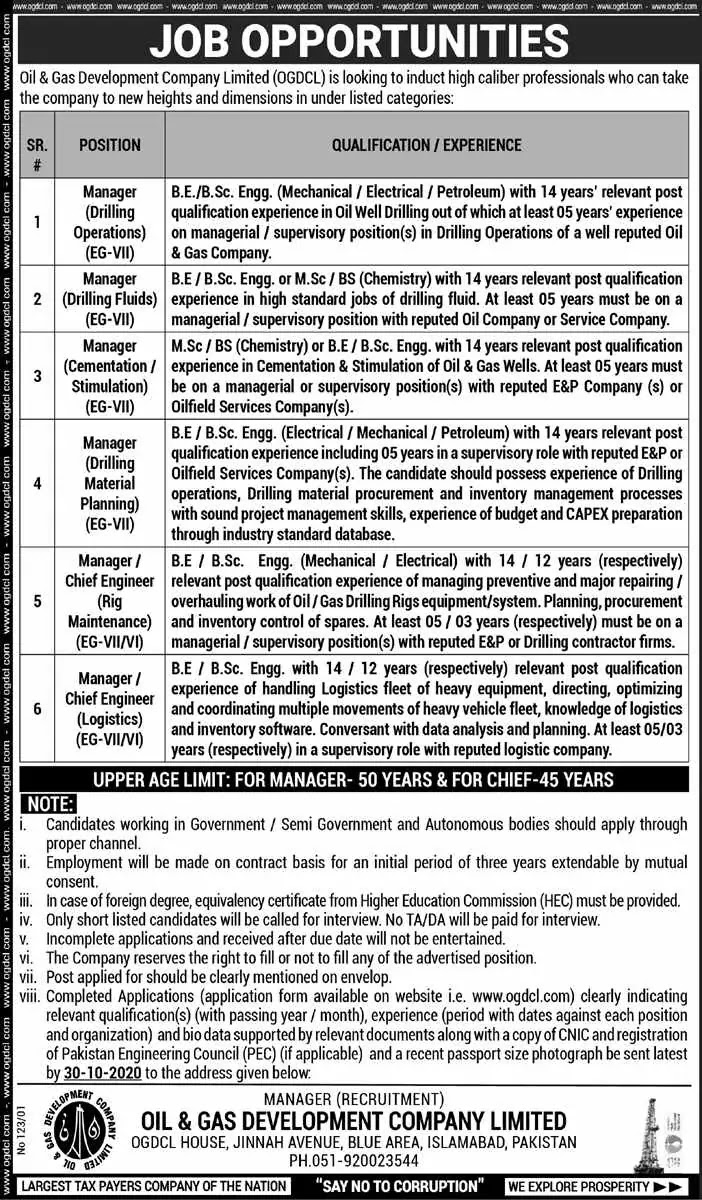 Oil & Gas Development Company Limited OGDCL Jobs 2020