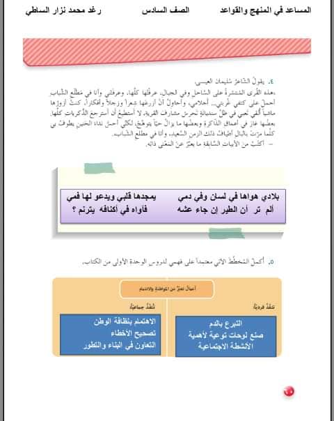 حل ص58 59 60 61 62 في اللغة العربية تقويم الوحدة للصف السادس الفصل الاول