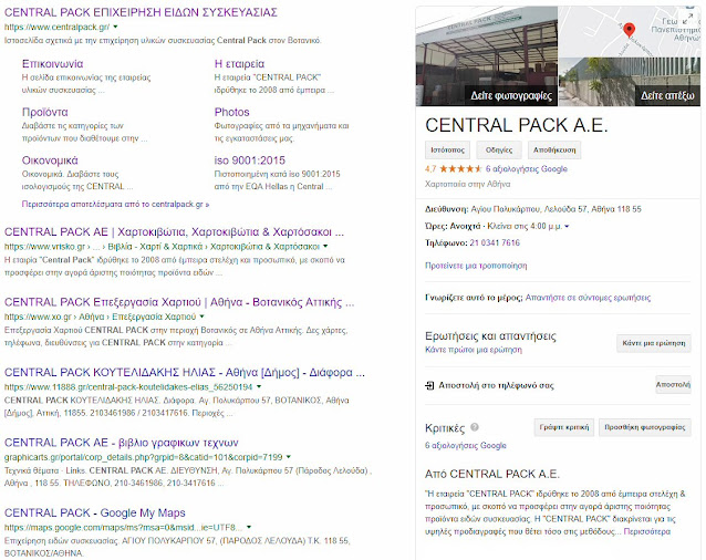 Αναζήτηση της Central Pack στην μηχανή αναζήτησης της Google