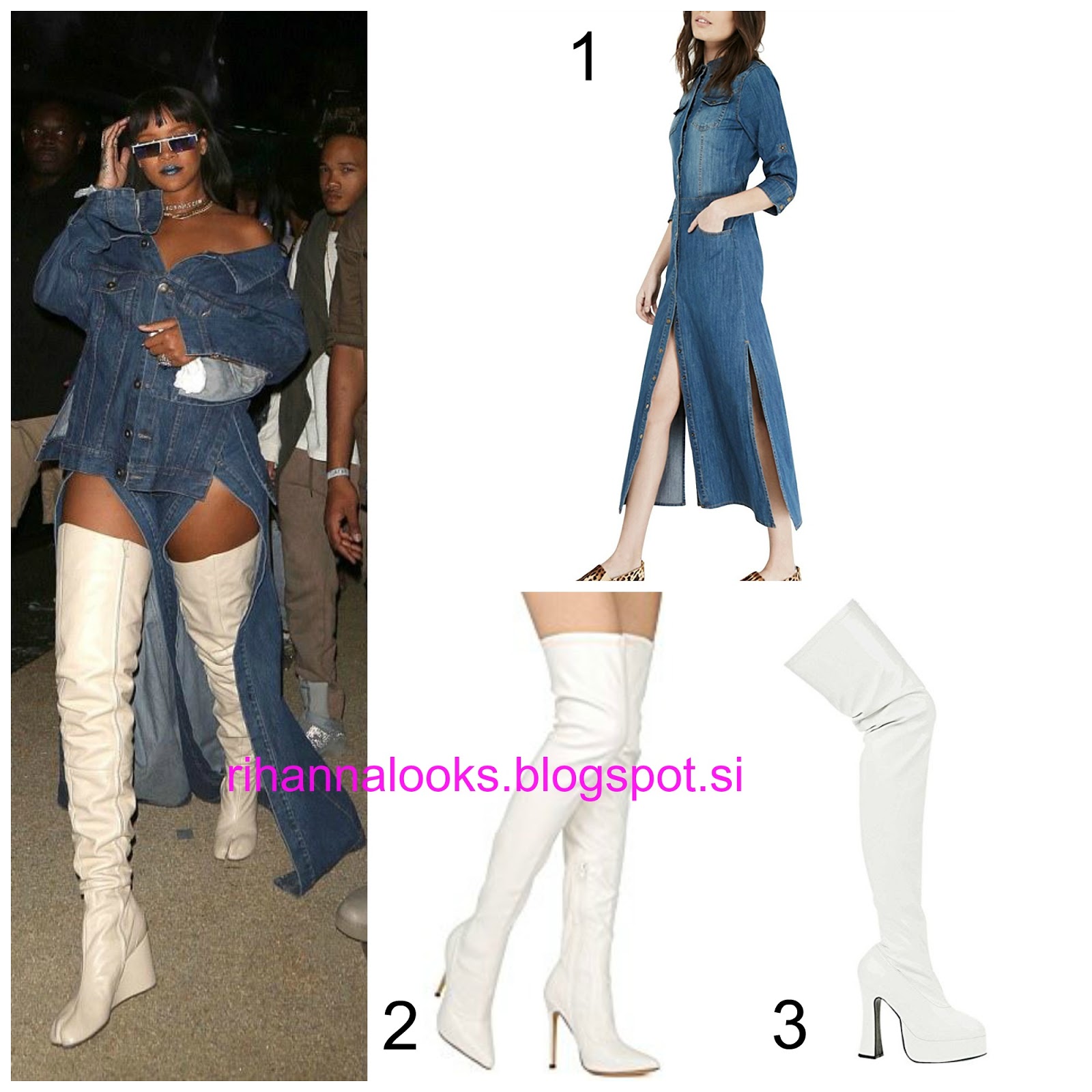 Rihanna Looks: RIHANNA Look for Less 39: White High boots, Matthew ...