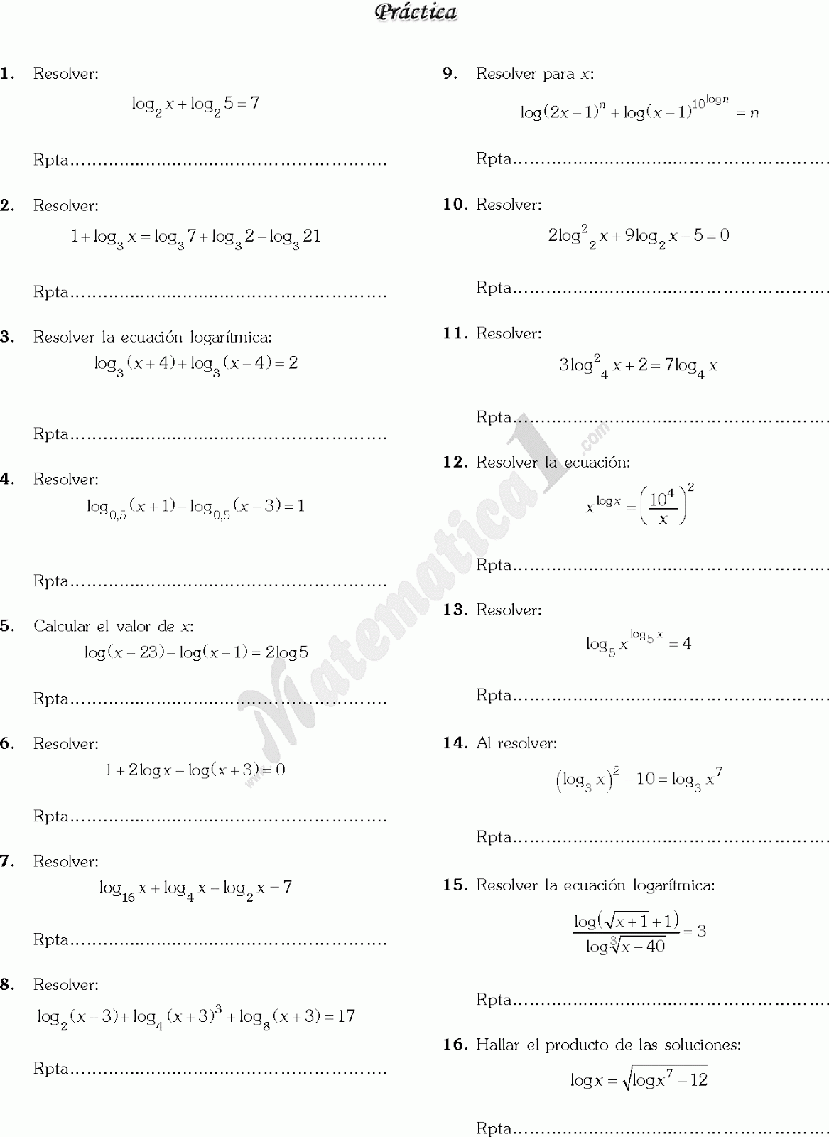 LOS LOGARITMOS EJERCICIOS RESUELTOS PDF