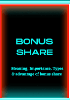 In this article, I will tell you what is bonus share? in a simple way. What is bonus share? Bonus share basically is nothing but free shares given by the company to its shareholders. generally, bonus share is given in ratio. But bonus shares are available only to those who have invested in the company and who already have some shares of the company. New Bonus Shares are given in proportion to the number of shares previously held by an investor.    Example of bonus share Let's take an example An investor holds 1000 shares of Tesla Company, and the company announces to its investors 1 bonus share for every 2 shares available with them. So that investor will get (1000/2)= 500 bonus shares. Due to which the number of shares available with him will increase to 1500 shares.  How to get bonus shares? When a company announces a bonus share, that time they announce record date and ex-bonus date. The ex-bonus date is 2 days before the record date. If we want bonus shares of the company, then we have to buy the company shares before the ex-bonus date.  Importance of Bonus Shares? If the company is issuing bonus shares, it means that the company is financially sound. This increases the confidence of the investors in the company and also increases the share price of the company in the long run.   But at the time the bonus shares are issued, the share price of the company decreases. The main reason for this is to increase the supply of shares in the market. When the company issues bonus shares, the share price of the company decreases for some time in the ratio in which the bonus shares were issued at that time. Due to the low price of the share, small investors are also attracted to that stock.  When does the company issue bonus shares? When the company makes a profit and there is a huge increase in the company's reserves and surplus, then a company decides to issue bonus shares to its investors. Generally, when the company makes a profit, the company gives a share of profit to its investors by giving dividends, but sometimes the company issues Bonus Share from the remaining part by not paying dividends or giving a little dividend. The issuance of bonus shares increases the share capital of the company.  When the company gives a dividend, it is in the form of cash and is directly added to the bank account of the investors, whereas in the bonus share, the company gives the shares of its own company to the investors so that the capital of the company does not go out anywhere but in the company. It stays the same. By issuing a Bonus Share, the price of the company's share is reduced, so that more investors can buy that share.  Why does the company issue bonus shares?  When the share price of the company becomes very high then it becomes difficult for a common investor to buy it, so the company issues bonus shares, which reduces the share price, and then a common investor can also buy it easily.  Apart from this, the company also issues bonus shares to increase its share capital, to build a strong image in the market and investors, and to increase liquidity. How to find out which companies are going to offer bonus shares now?  If you want to know about a particular company, when that company is going to give bonus shares, then you can take this information from its official website.  But if you want to find out randomly which companies are going to give bonus shares in recent times, which companies are going to declare Bonus Share, then you can easily find this information on Money Control, whose link is given below.  bonus shares company Should I buy shares of a company offering bonus shares? By now you must have understood very well what is a bonus share, so now let's talk about whether to invest in a company that gives bonus shares.  So see if a company is giving bonus shares, then it means that it is in a financially strong position and is also earning good profits, but there are ups and downs in the business, there is some risk in every business. It is not at all necessary that that company will remain financially strong in future also and will earn a lot of profit, do you know whether its business lags behind Peer Companies?  So do not invest in it just by seeing that such a company is giving bonus shares, first understand its business well, and only if you are satisfied then invest in it. What is bonus share? - Meaning, Importance, Types & advantage of bonus share   Advantages of investing in bonus shares? When the company issues bonus shares, there is no immediate benefit to the investors, but after the issue of bonus shares, in the future, when the company gives dividends, the investors get a lot of profit in the form of dividends.  Let's understand it with an example Suppose you have 200 shares of a company Abc and it gives a dividend of Rs 20 per share then you get total of 200×20 = Rs 4,000 as a dividend  But when this company issues bonus shares in 4:1 then now you have total of 1000 shares of this company so now you will get a total of 1000×20 = Rs 20,000 as a dividend which is much higher than before example credit: Moneyschool Hindi  Let us now talk about what are the benefits when the company issues bonus shares from its reserves.  1.Stock Liquidity Increases – The number of shares increases due to which the liquidity also increases  2.Creates a strong image in the stock market – If a company gives bonus shares, it means that it is earning a good profit, which makes it a strong image in the stock market.  3.Share Capital Increases – On giving bonus shares, the money of the company remains in the company, due to which the share capital of the company increases, whereas on giving cash dividend, that money goes directly to the bank account of the shareholders.  4.Shareholders are encouraged – by giving bonus shares, the shareholders get excited, they feel it as a reward  if you like our explanation of what is bonus share then don't forget to share it with your friends.   READ MORE- 1.BASICS OF SHARE MARKET 2.HOW TO BUY & SELL SHARE SELL ONLINE 3.15 PROFIT MAKING LOW INVESTMENT BUSINESS IDEAS 4.TOP 7 INTRADAY TRADING STRATEGY 5.TOP 7 BEST TAXING INVESTMENT  SITEMAP