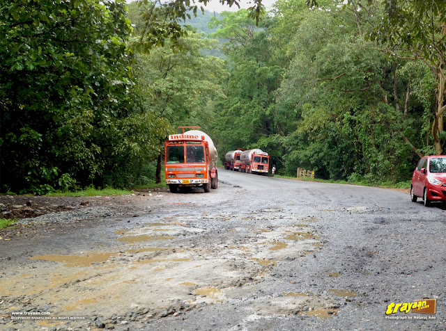 Tankers and heavy vehicles in the Shiradi Ghat National Highway NH-48 (New No.: NH-75) through Western Ghats, Karnataka