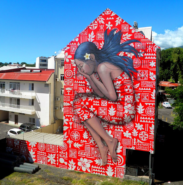 After traveling through China, Seth Globepainter is now in Tahiti where he teamed up with local artist HTJ to work on a new collaboration.