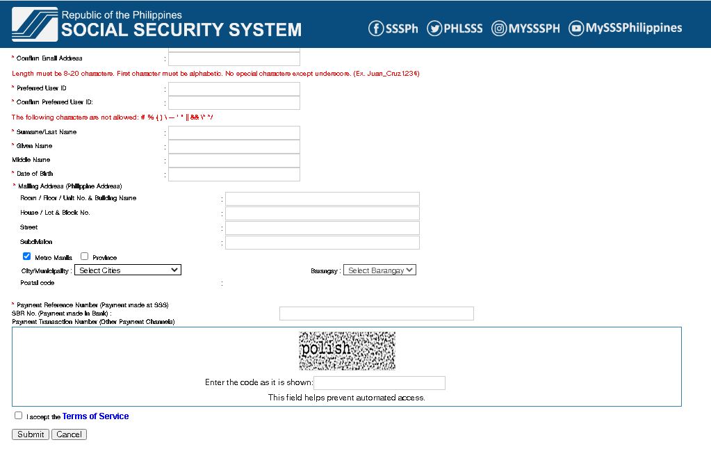 Steps to Register in SSS Online using Payment Reference Number / SBR No