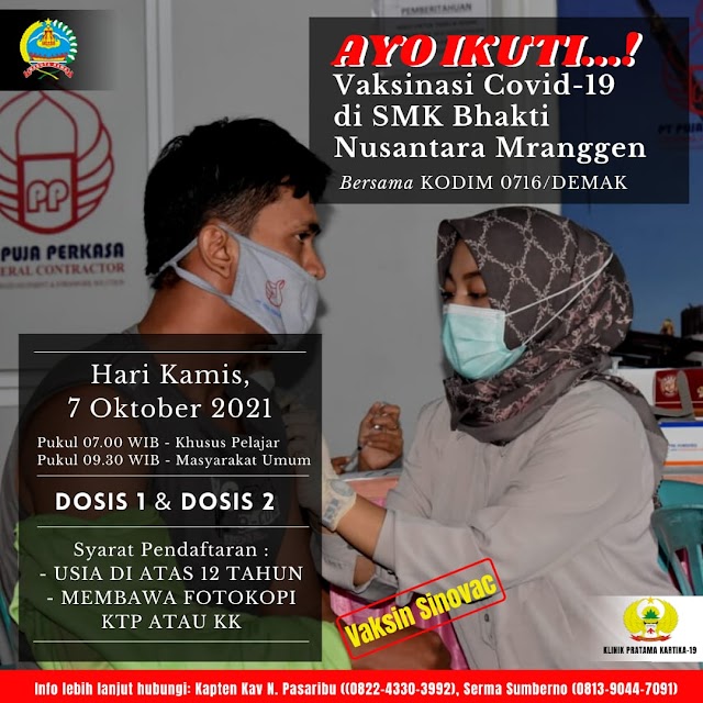 Bagi Warga Demak, Yuk Vaksin di SMK Bhakti Nusantara Mranggen