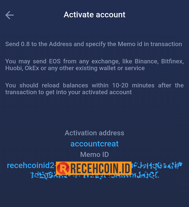 Cara Membuat dan Aktivasi EOS Address RECEHCOIN