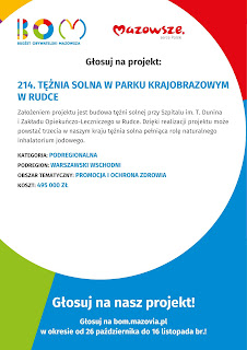 Plakat zachęcający do głosowania na Tężnię solną w Parku Krajobrazowym w Rudce.