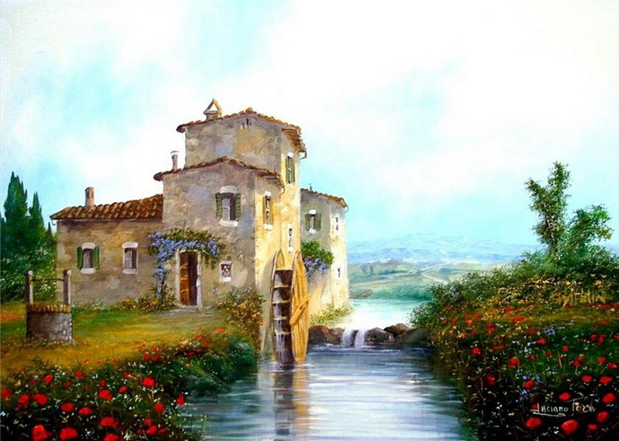 El arte es su máxima expresión Paisajes floridos de Italia, pintura