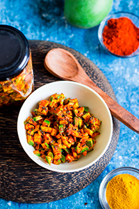 Instant Indian spicy pickle made with raw mangoes recipe