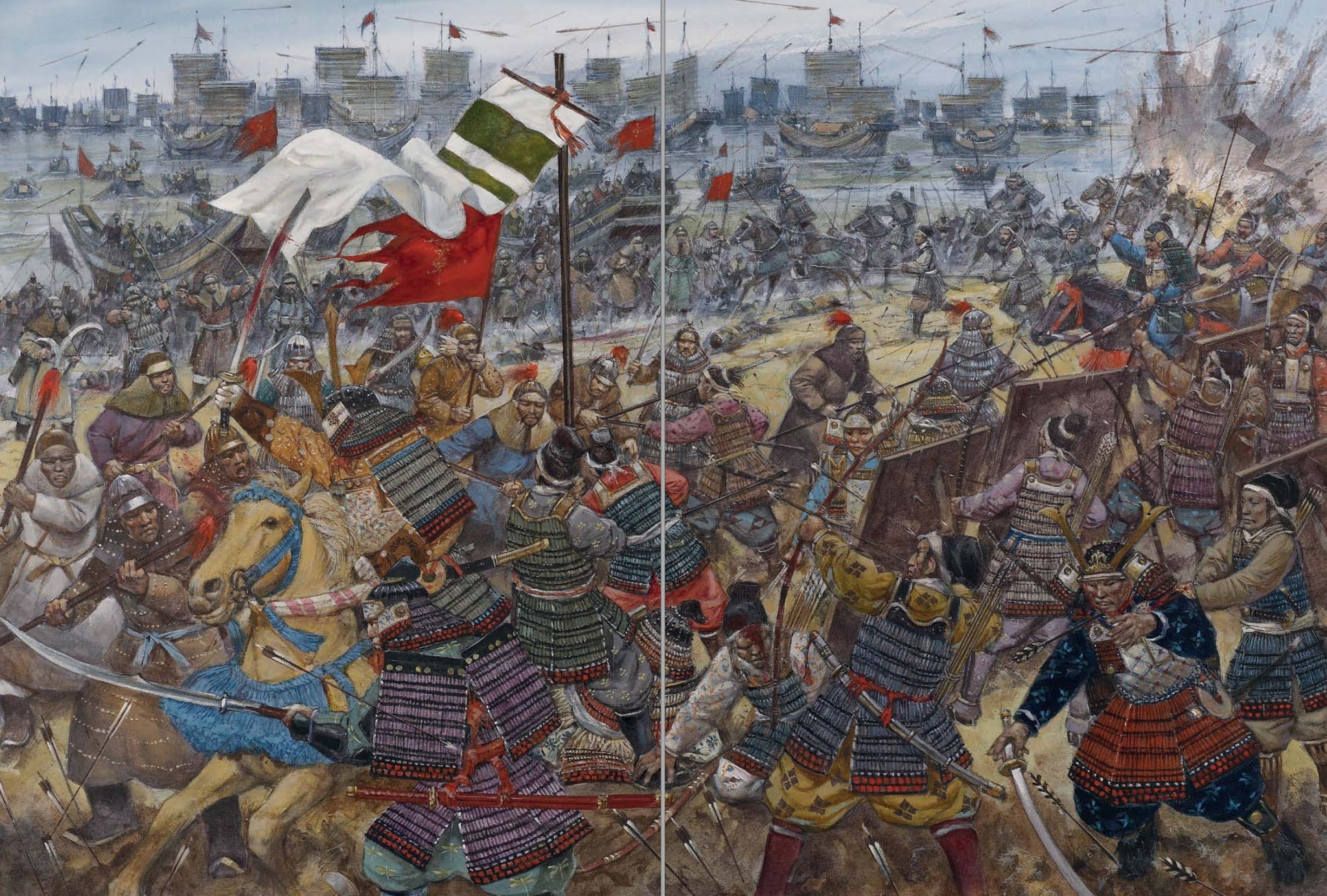 Нападение монголов. Монгольское вторжение в Японию 1274. Монгольские вторжения в Японию. Вторжение монголов в Японию.