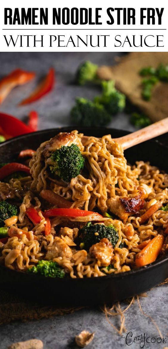 Ramen Noodle Chicken Stir Fry with Peanut Sauce Secret Delicious Recipes Foods