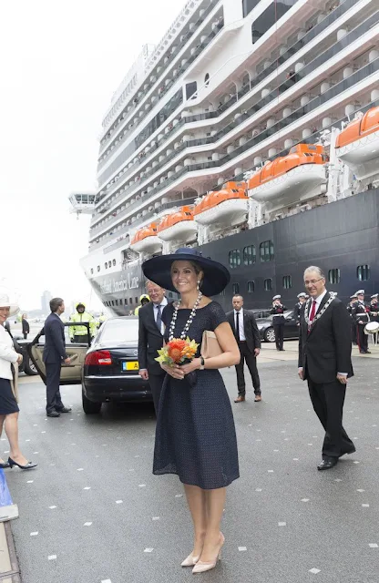 Dutch Queen Maxima baptizes the cruise ship MS Koningsdam at the harbour of Rotterdam.