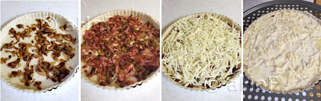 Filling ingredients, step by step, making quiche