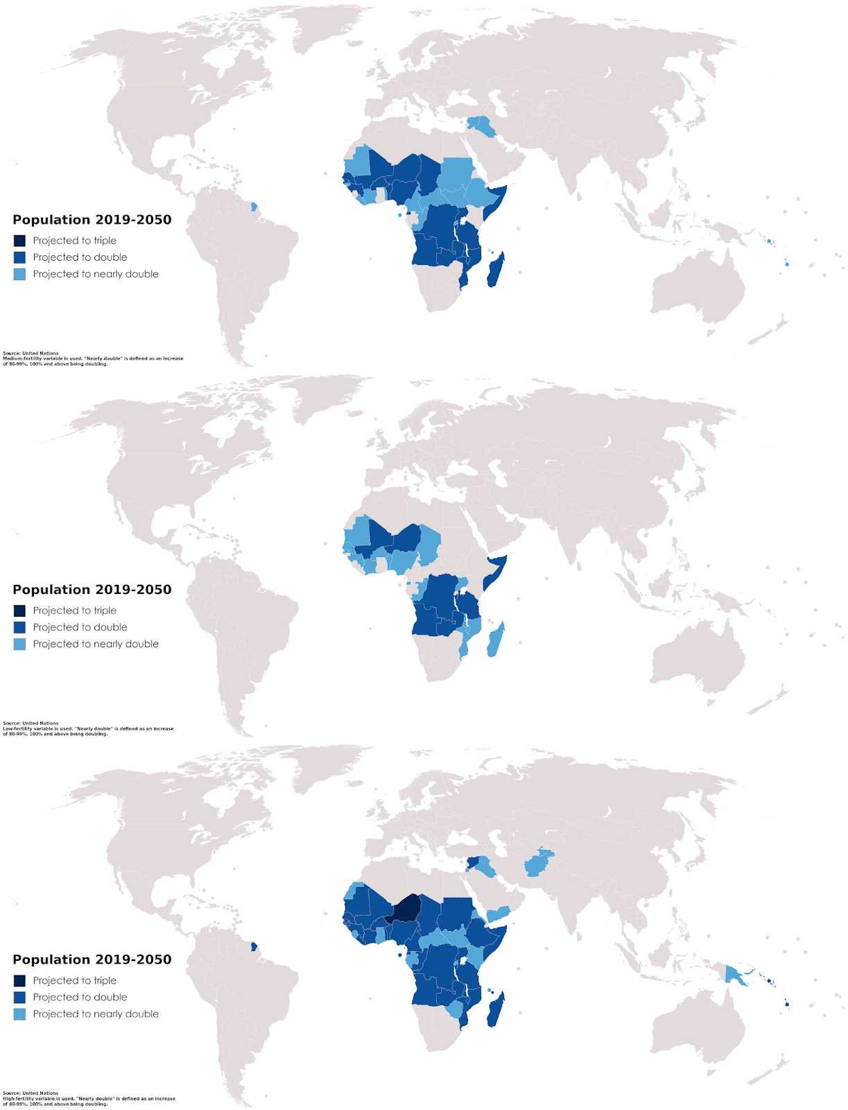 Which countries will double their population by 2050?