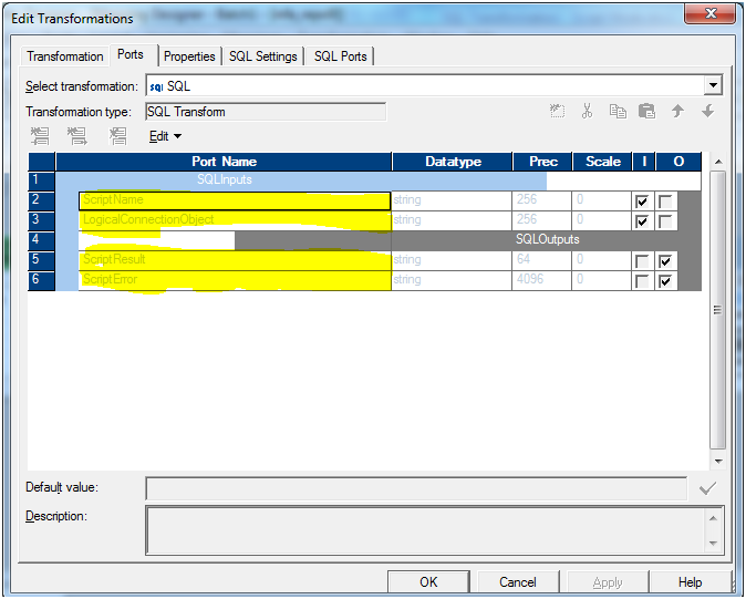 Next, edit SQL Transformation and go the SQL Setting tab: