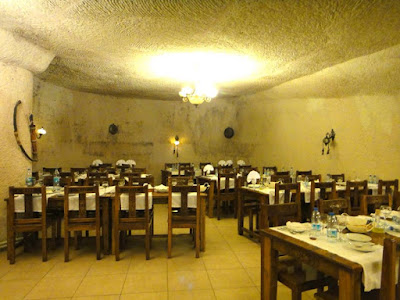 Inside an underground cave restaurant in Cappadocia