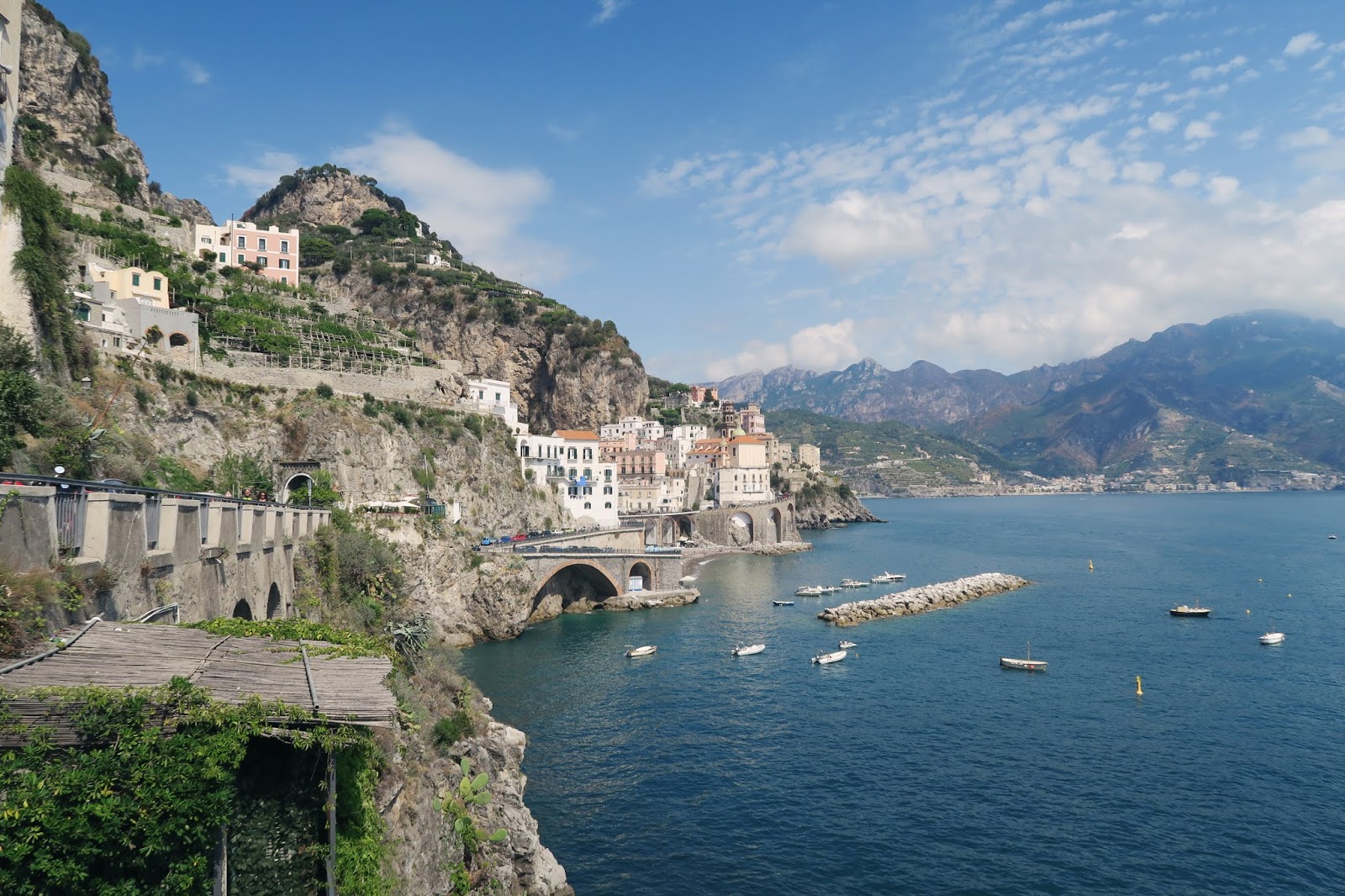 Photo of the town of Amalfi and the ocean