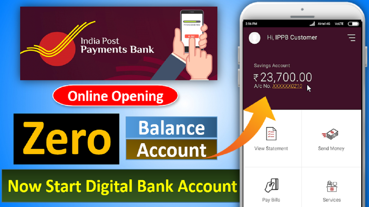 Open Online Zero Balance Digital Bank account With Indian post