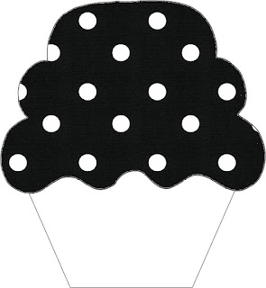Tarjeta con forma de Cupcake de Negro con Lunares Blancos.