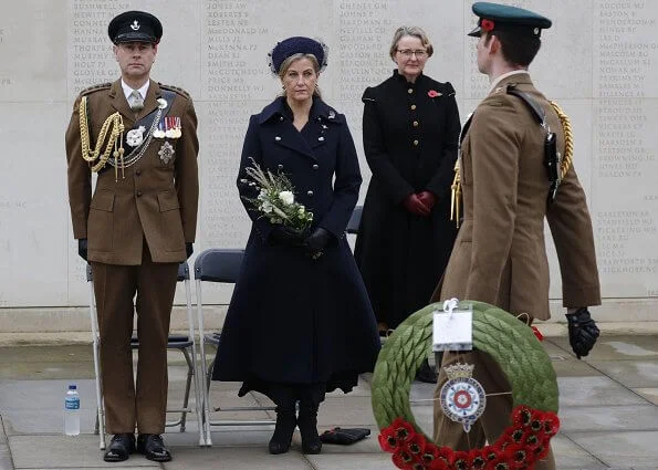 The Countess of Wessex wore a navy wool double breasted military coat