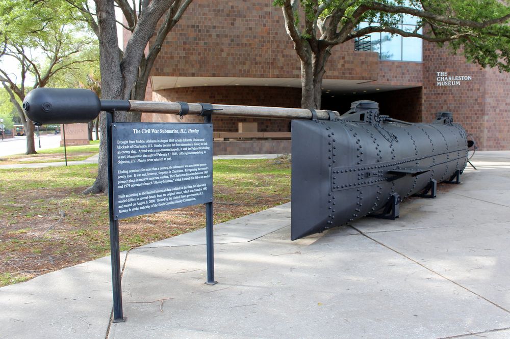 A life size model of the CSS Hunley on the grounds of The Charleston Museum