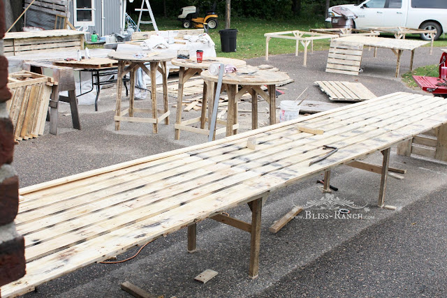 Making Pallet Table Tops for wedding Bliss-Ranch.com