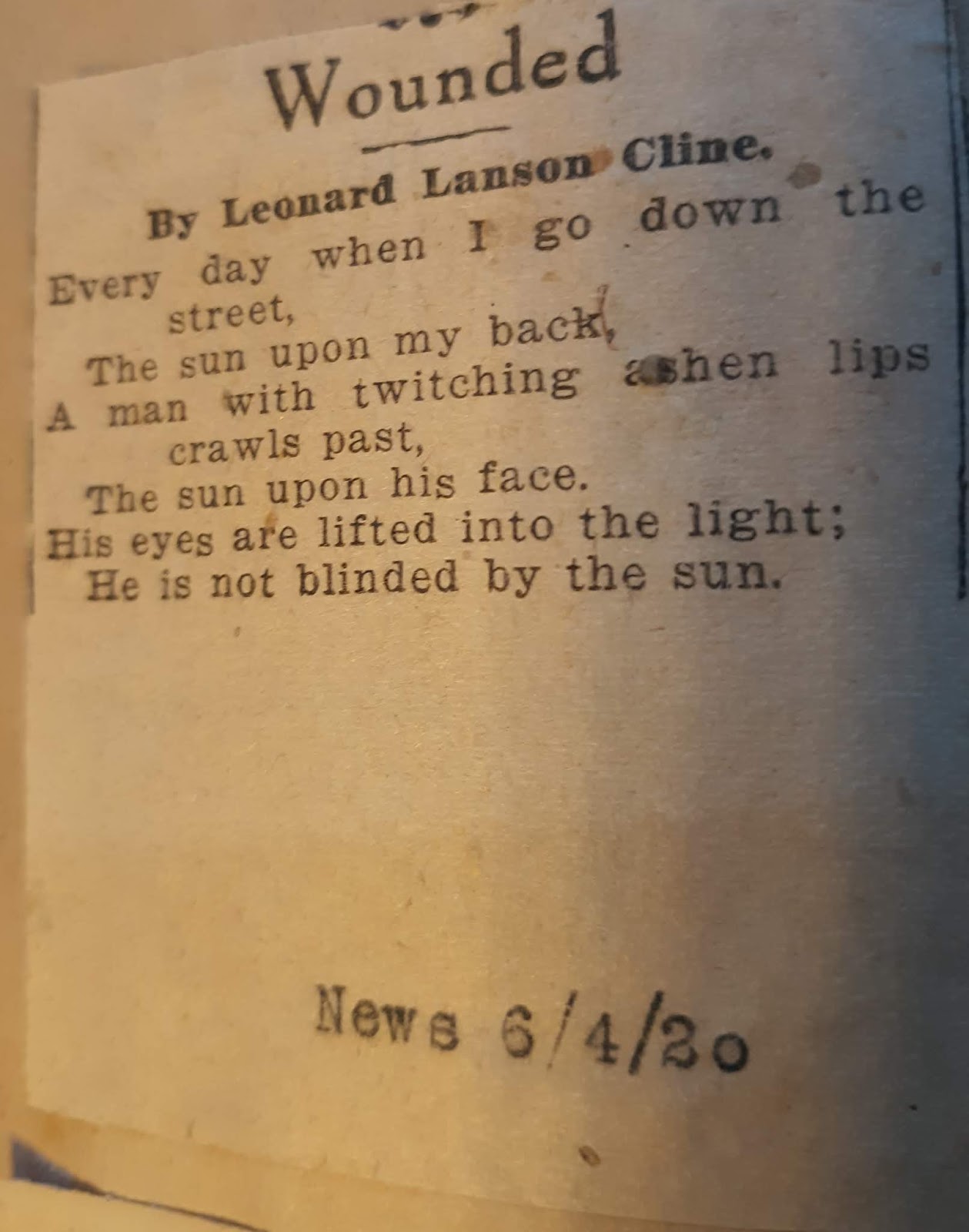 Leonard Cline Three Cline Poems From Newspapers