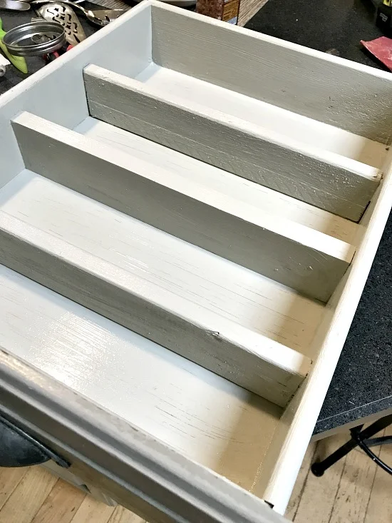 Silverware drawer DIY sectioned and painted