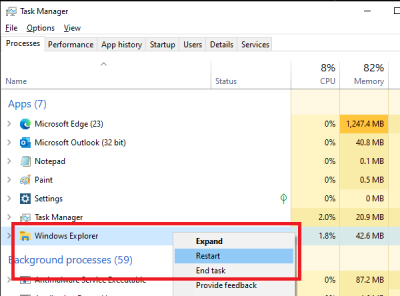 Windowsエクスプローラを再起動します