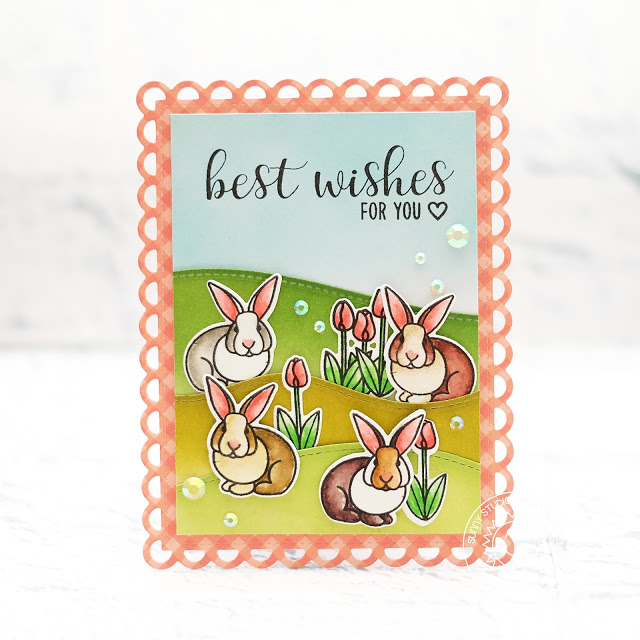Sunny Studio Stamps: Spring Greetings Easter Wishes Frilly Frames Lattice Spring Themed Best Wishes Card by Lexa Levana 