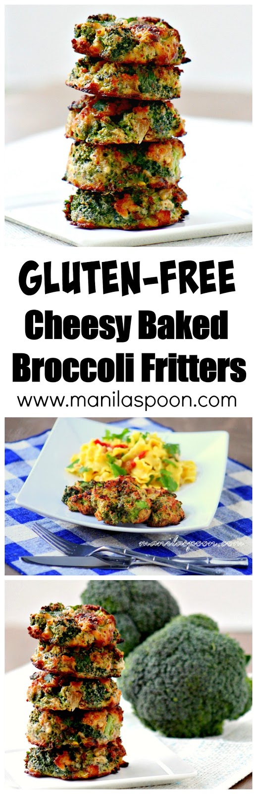 Crunchy, healthy, low-carb and completely gluten-free are these delicious Cheesy Baked Broccoli Fritters! #cheesy #baked #broccoli #fritters #gluten #free #low #carb