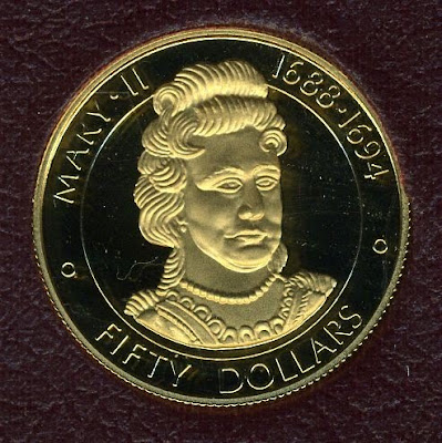Cayman Islands 50 dollars Proof gold coins QUEEN MARY II