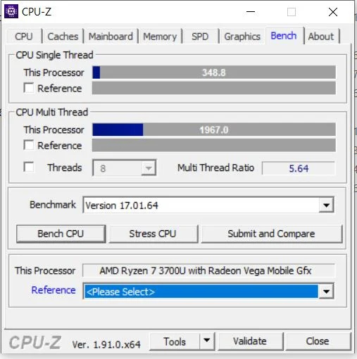Benchmark CPU-Z Asus Zenbook 14 UM431DA AM701T