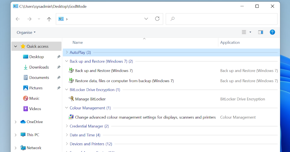 Windows 11 God Mode shortcut to all control panel settings