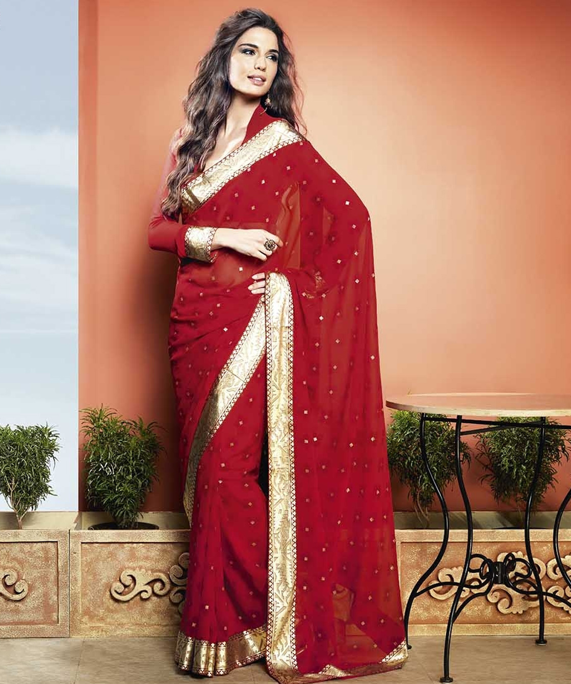 Incredibal Indian Wears Brijraj Red Poly Georgette Saree With Red