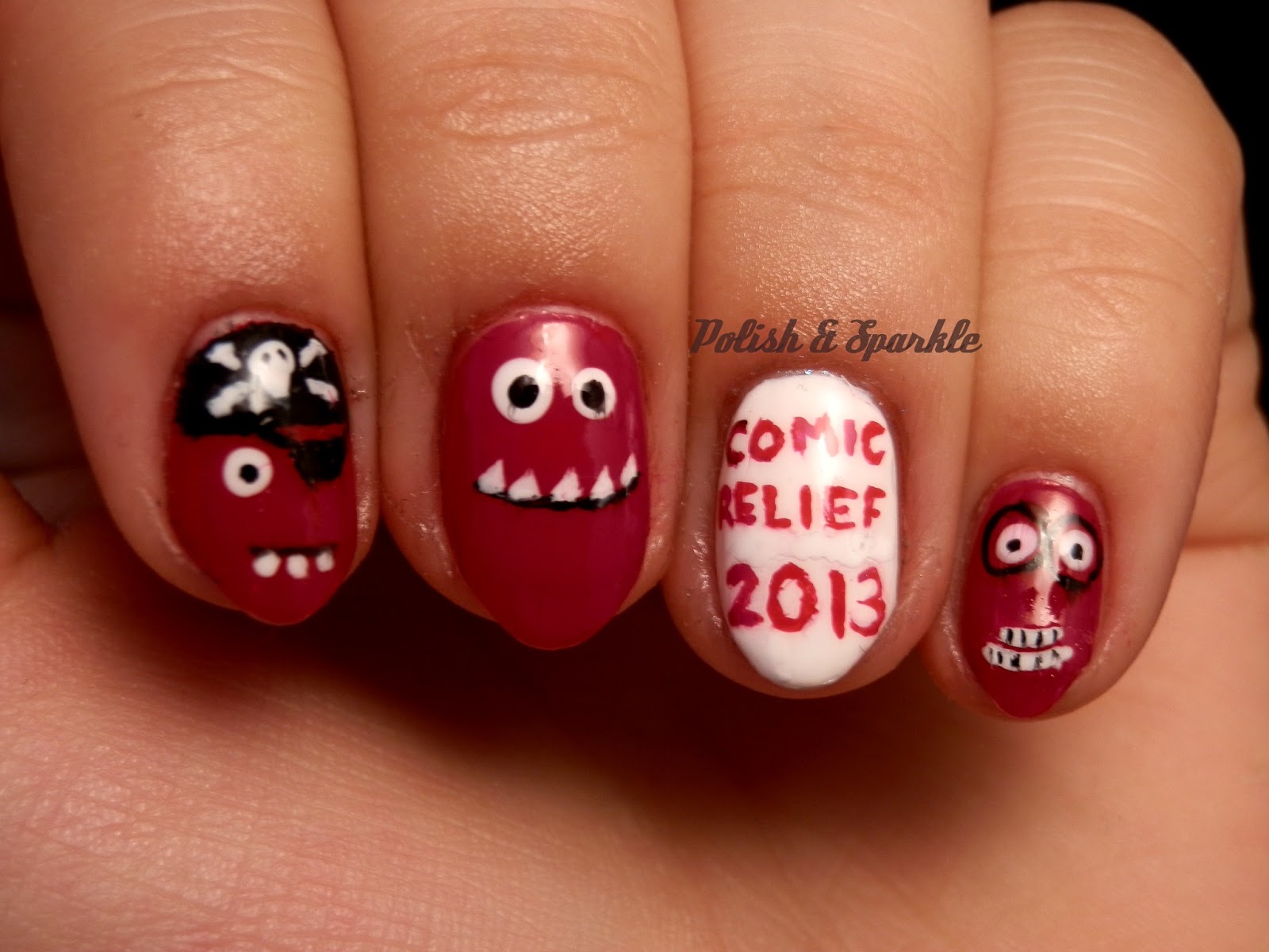 Polish & Sparkle Red Nose Day Nail Art